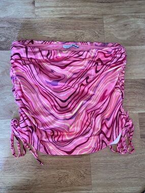 Fashion Nova Pink Marble-Print Swim Coverup Skirt
